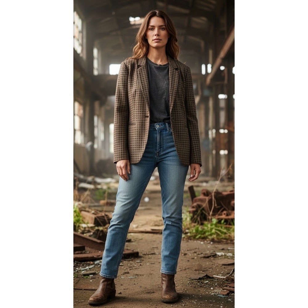 Women's Brown Checkered Blazer